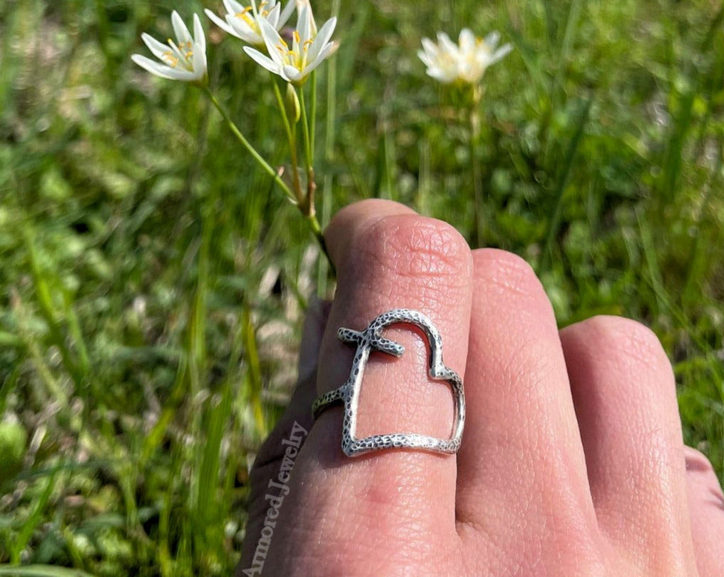 Sterling Silver Heart Cross Ring