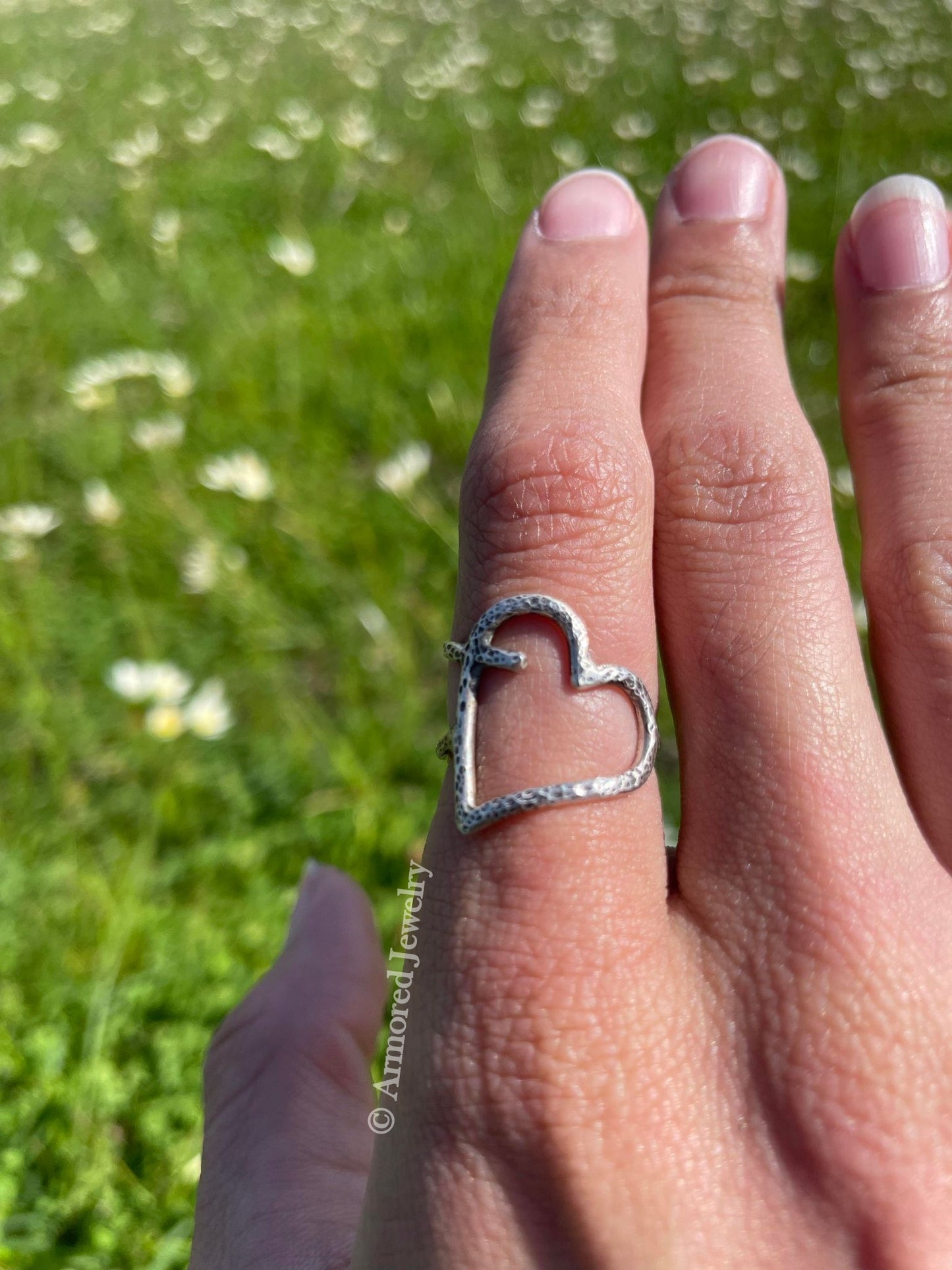 Sterling Silver Heart Cross Ring