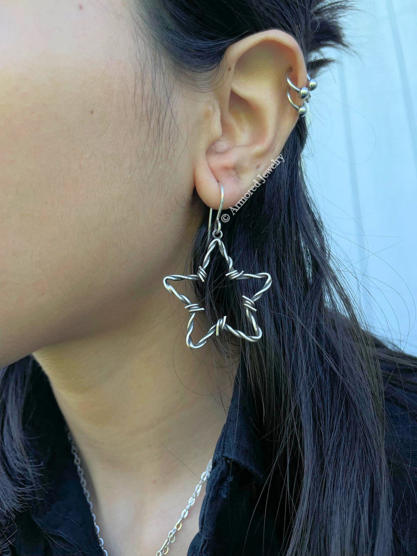 Sterling Silver Cowgirl Star Barbed Wire Earrings