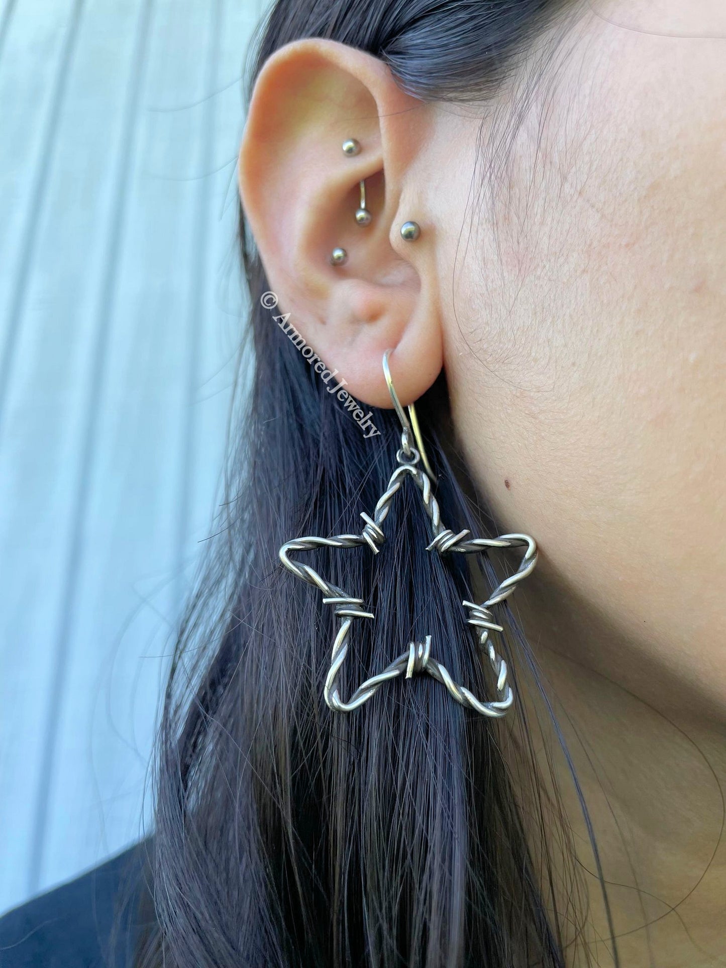 Sterling Silver Cowgirl Star Barbed Wire Earrings