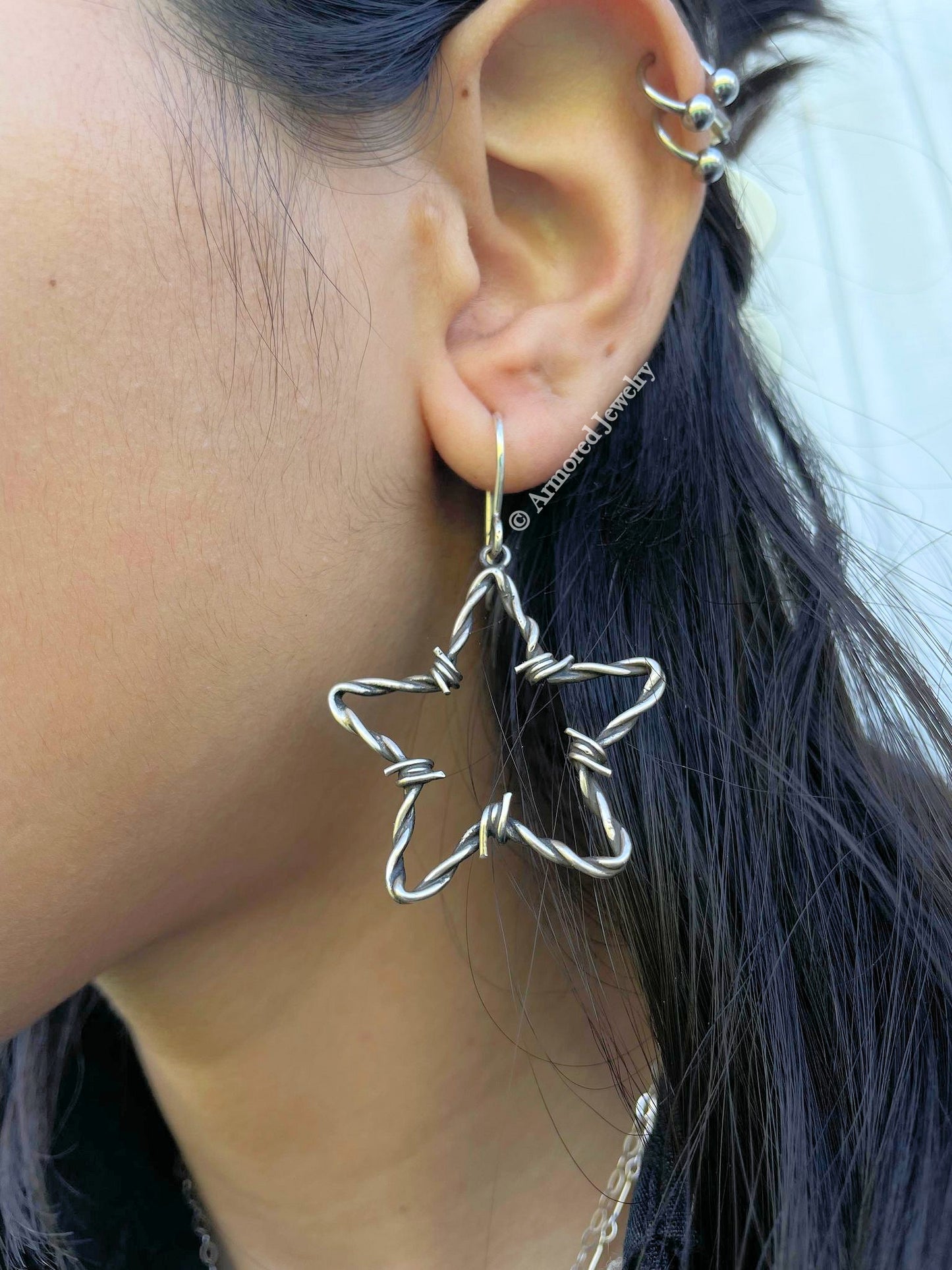 Sterling Silver Cowgirl Star Barbed Wire Earrings