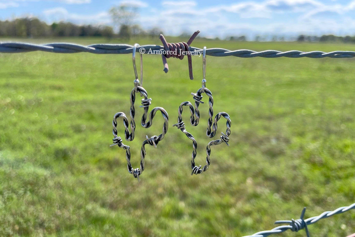 Sterling Silver Saguaro Cactus Barbed Wire Earrings