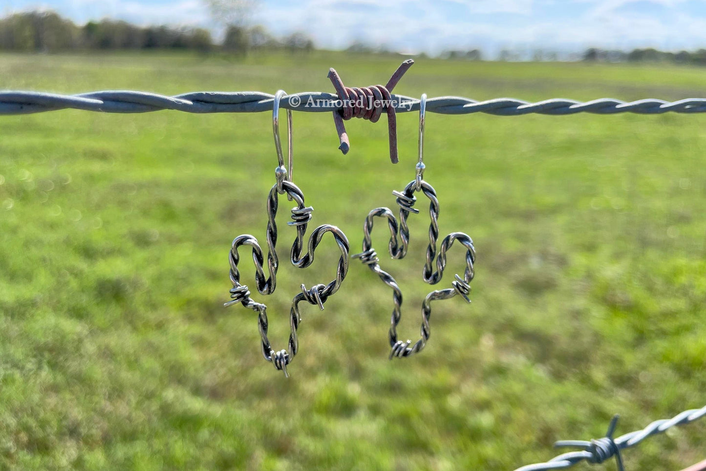 Sterling Silver Saguaro Cactus Barbed Wire Earrings