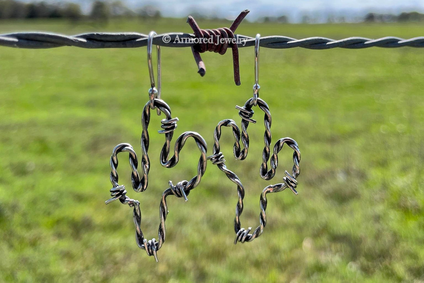 Sterling Silver Saguaro Cactus Barbed Wire Earrings