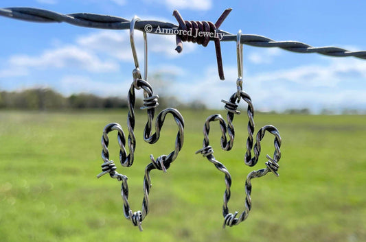 Sterling Silver Saguaro Cactus Barbed Wire Earrings