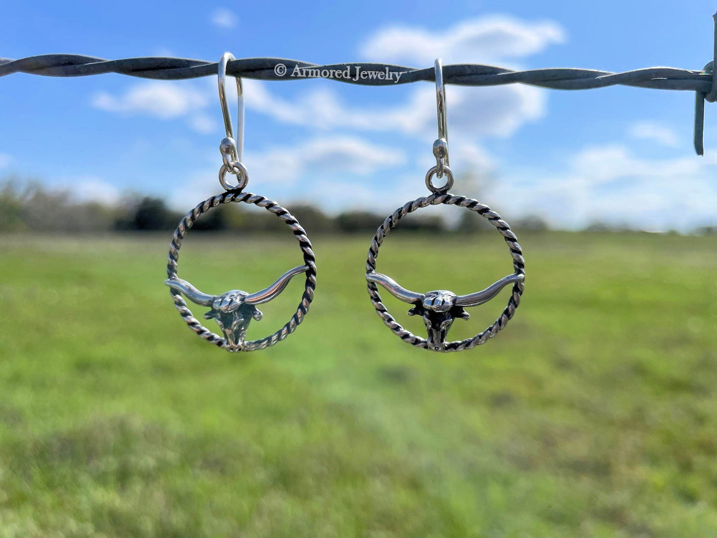 Sterling Silver Rope Longhorn Hoop Earrings