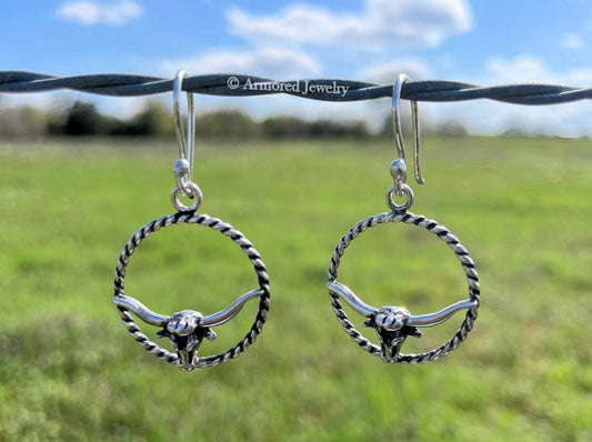 Sterling Silver Rope Longhorn Hoop Earrings