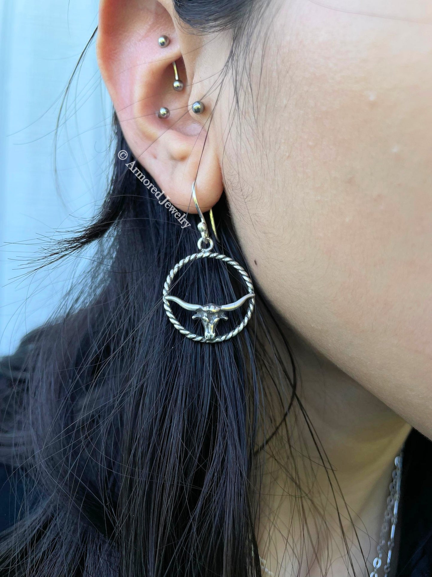 Sterling Silver Rope Longhorn Hoop Earrings