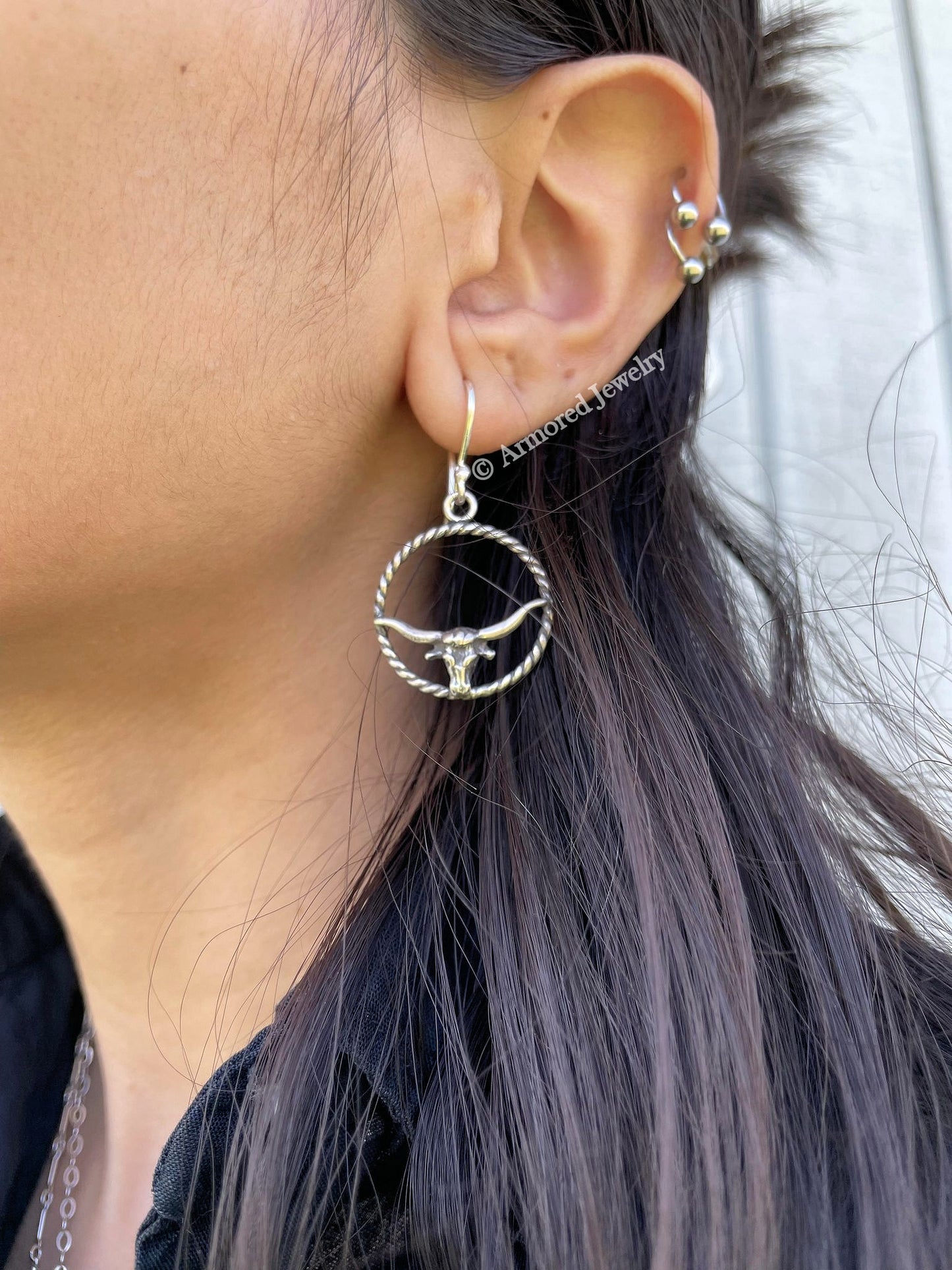 Sterling Silver Rope Longhorn Hoop Earrings