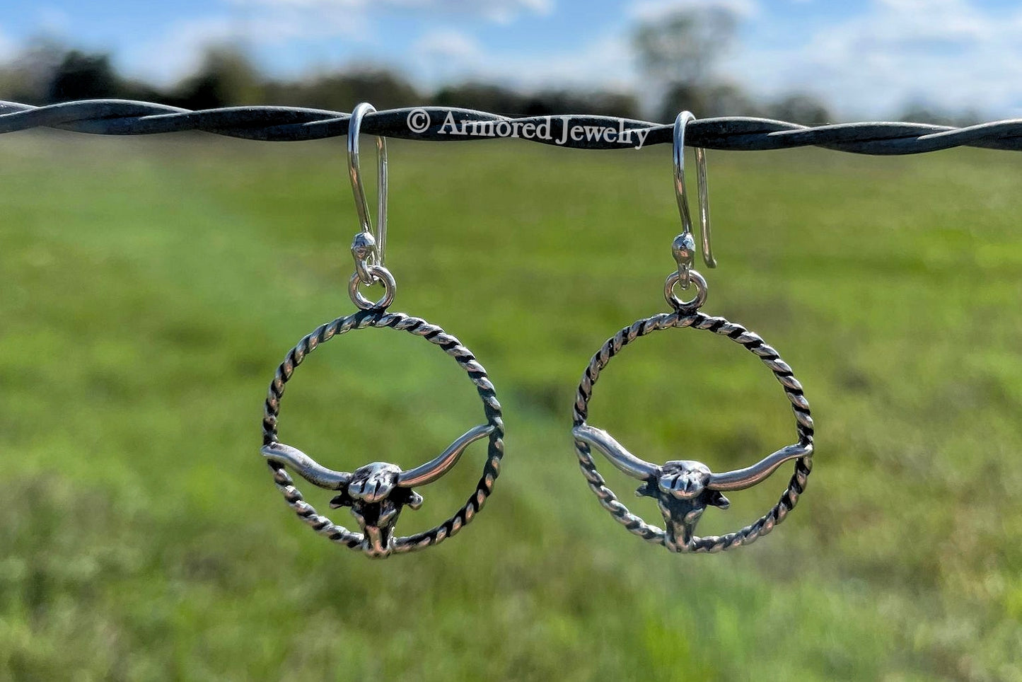 Sterling Silver Rope Longhorn Hoop Earrings