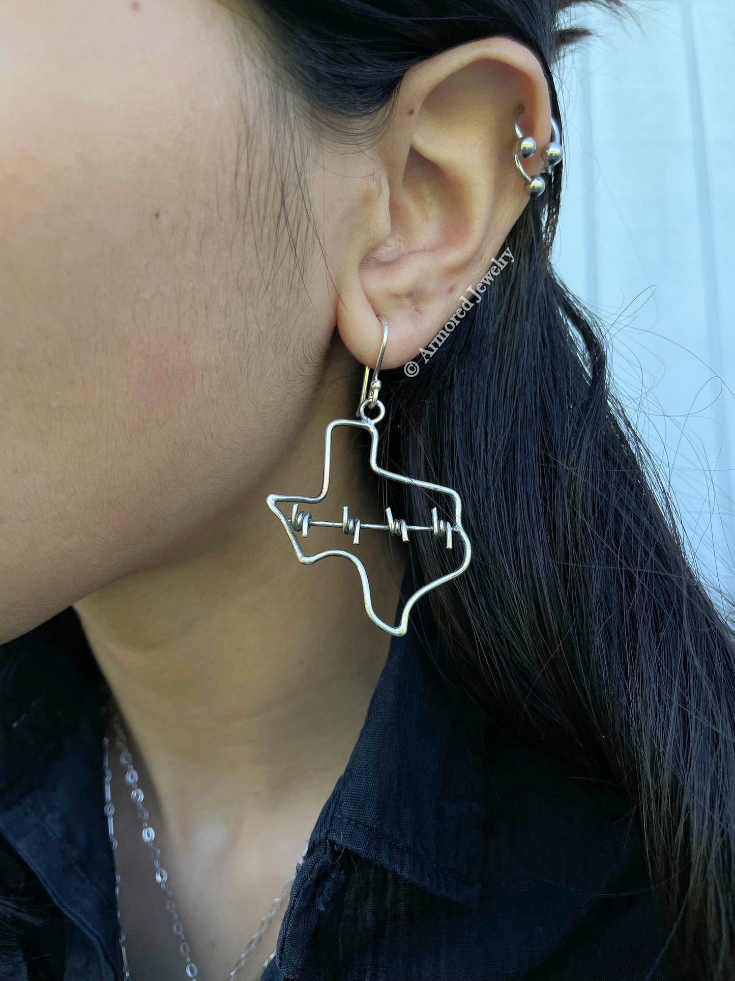 Sterling Silver Texas Outline Barbed Wire Earrings