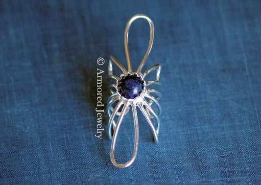 Sterling Silver Sunflower Blue Lapis Wrap around Ring