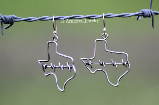 Sterling Silver Texas Outline Barbed Wire Earrings