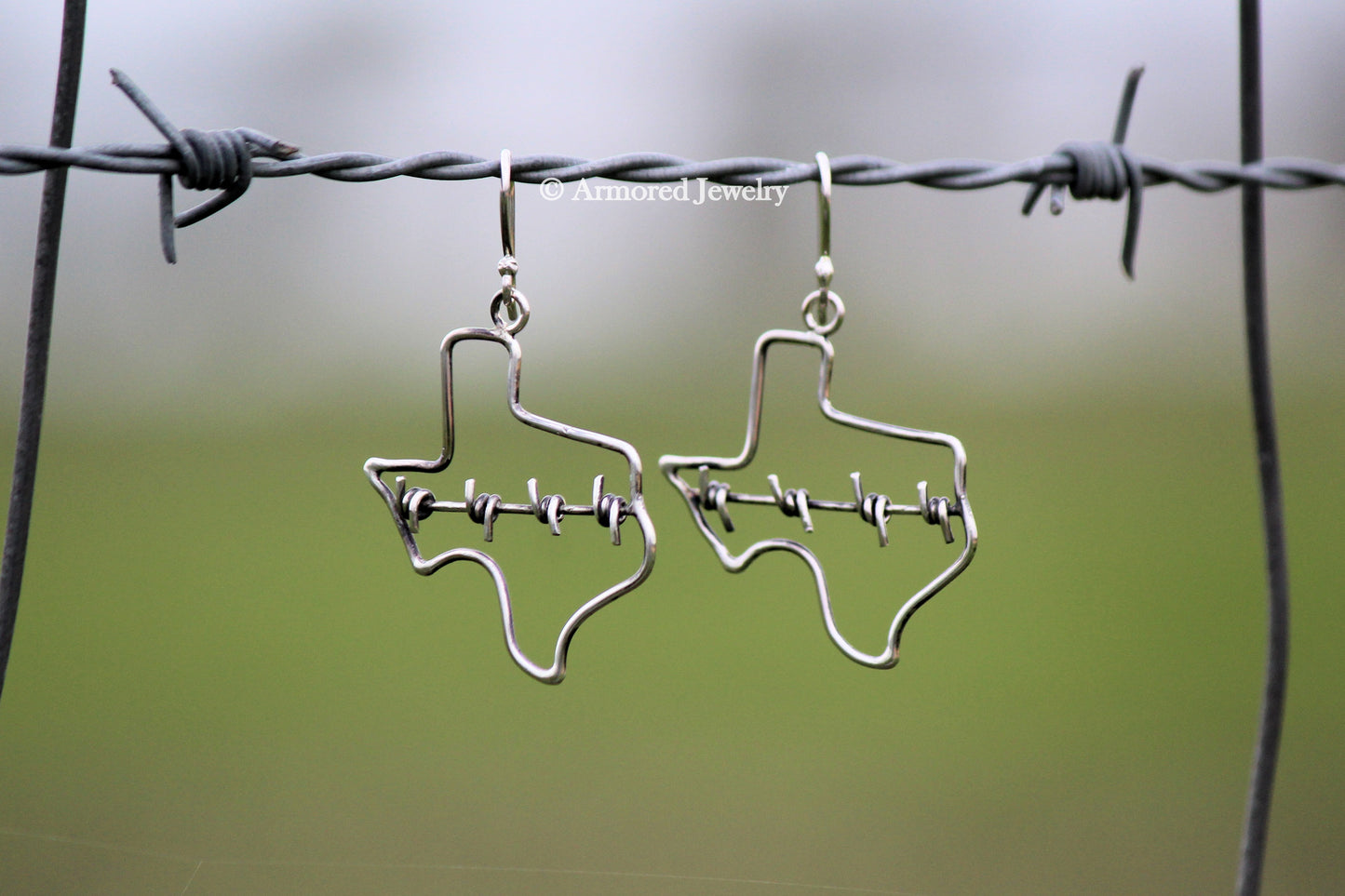 Sterling Silver Texas Outline Barbed Wire Earrings