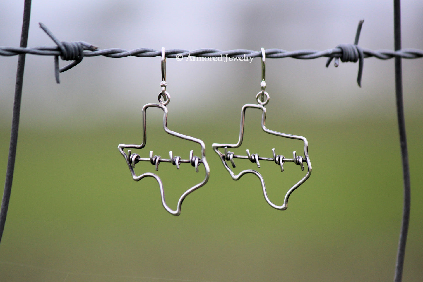 Sterling Silver Texas Outline Barbed Wire Earrings