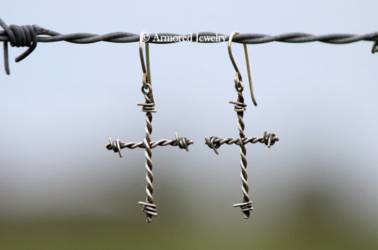 Sterling Silver Cross Barbed Wire Earrings