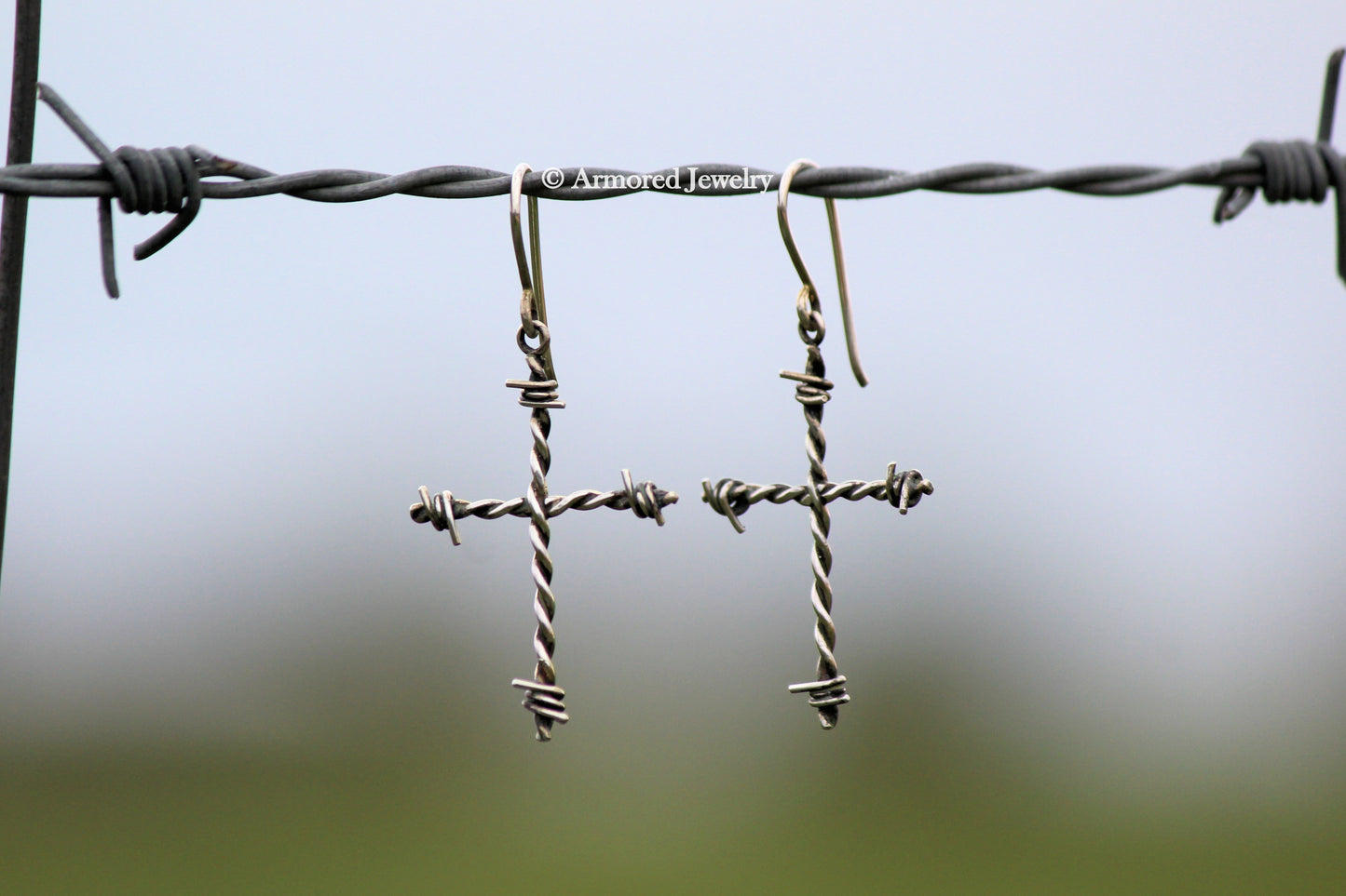 Sterling Silver Cross Barbed Wire Earrings