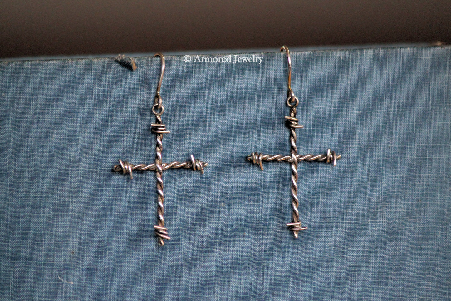 Sterling Silver Cross Barbed Wire Earrings