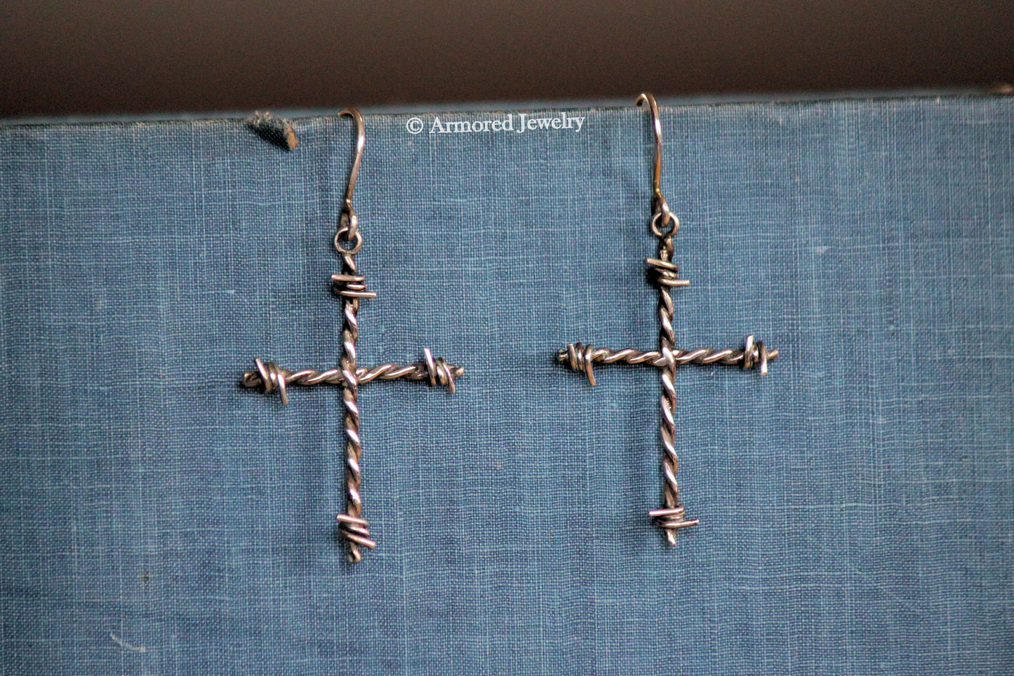 Sterling Silver Cross Barbed Wire Earrings