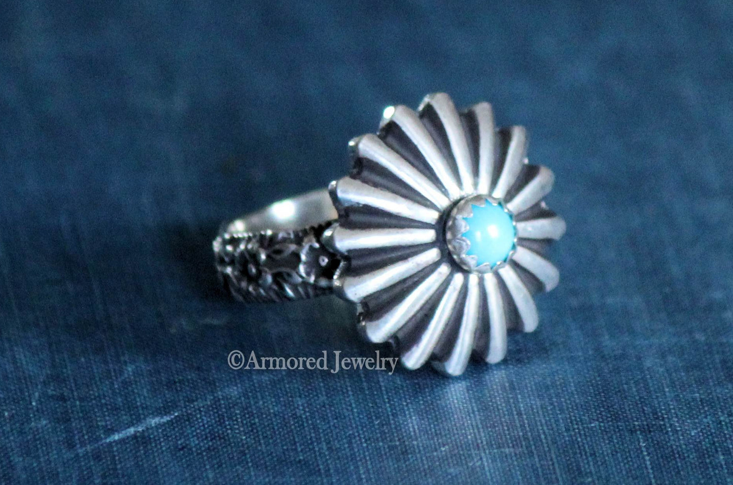 Sterling Silver Flower Turquoise Concho Ring