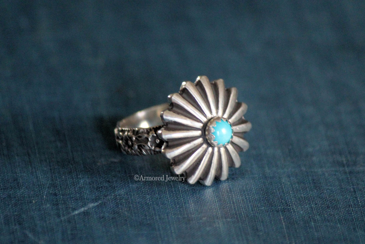 Sterling Silver Flower Turquoise Concho Ring