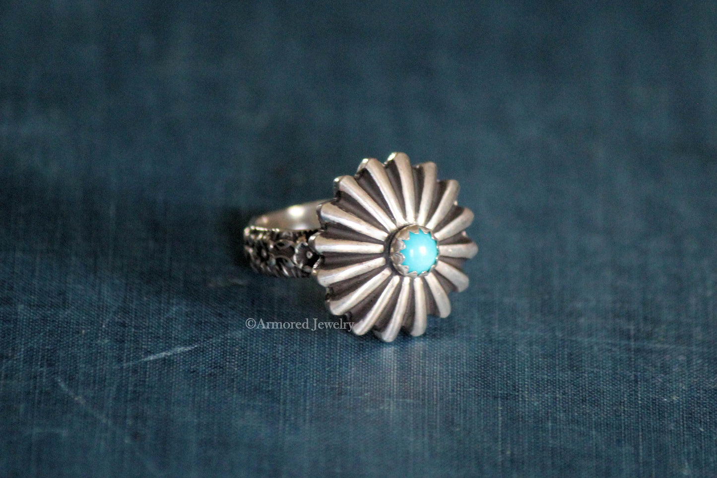 Sterling Silver Flower Turquoise Concho Ring