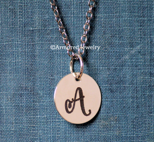 Small Sterling Silver Personalized Initial Round Disc Necklace