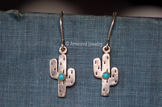 Sterling Silver Saguaro Cactus & Turquoise Earrings