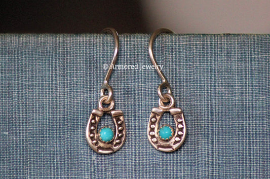 Sterling Silver Tiny Horseshoe & Turquoise Earrings