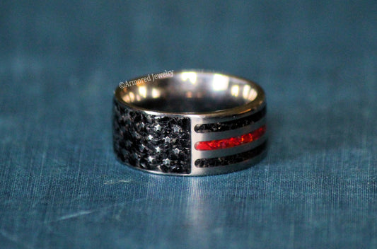 Titanium Inlay US Flag Firefighter Ring