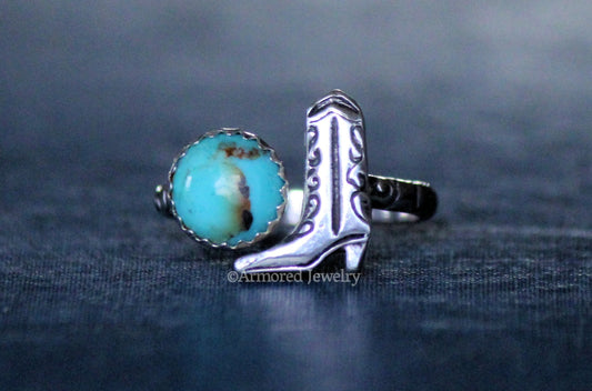 Sterling Silver Turquoise & Cowgirl Boot Adjustable Ring