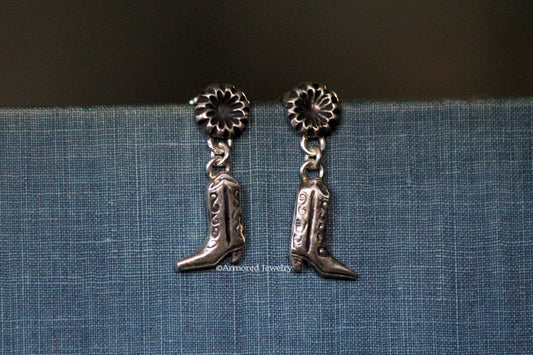 Sterling Silver Cowgirl Boots Earrings