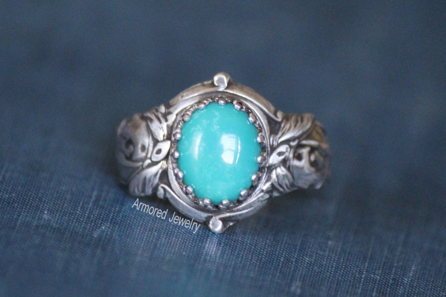 Sterling silver Horse Saddle Ring with Turquoise