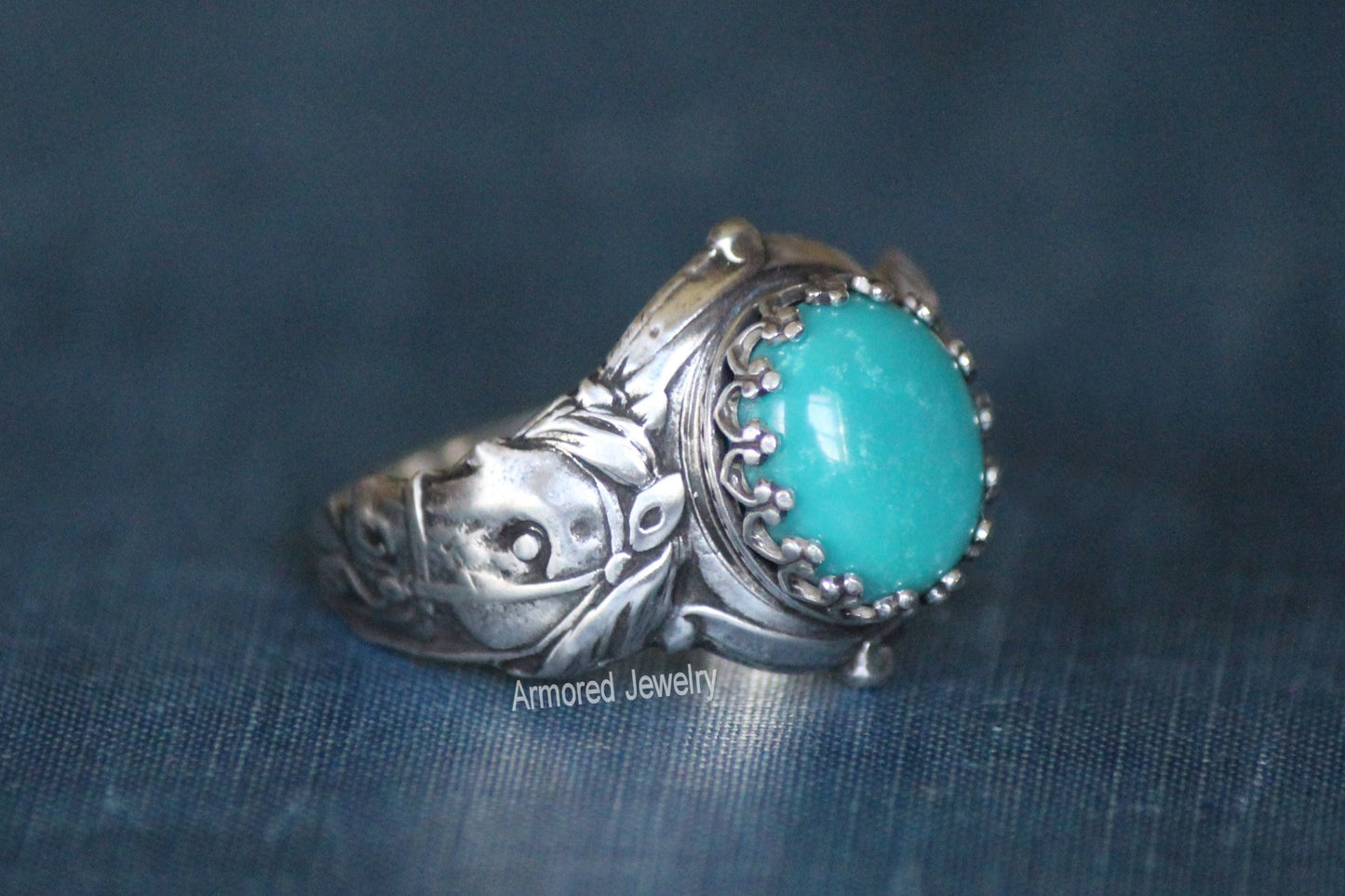 Sterling silver Horse Saddle Ring with Turquoise