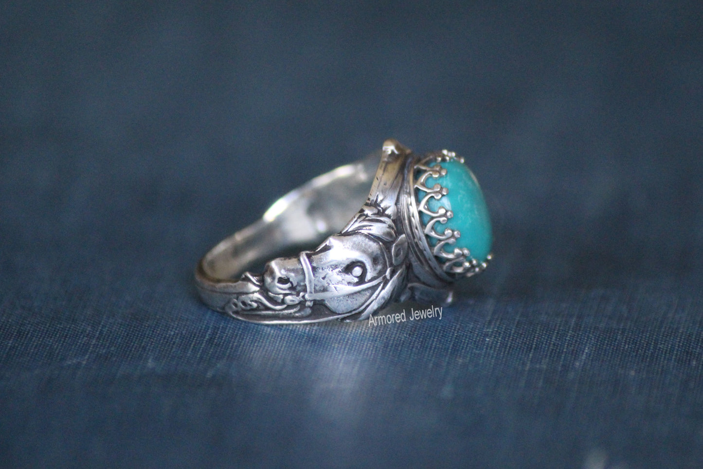 Sterling silver Horse Saddle Ring with Turquoise