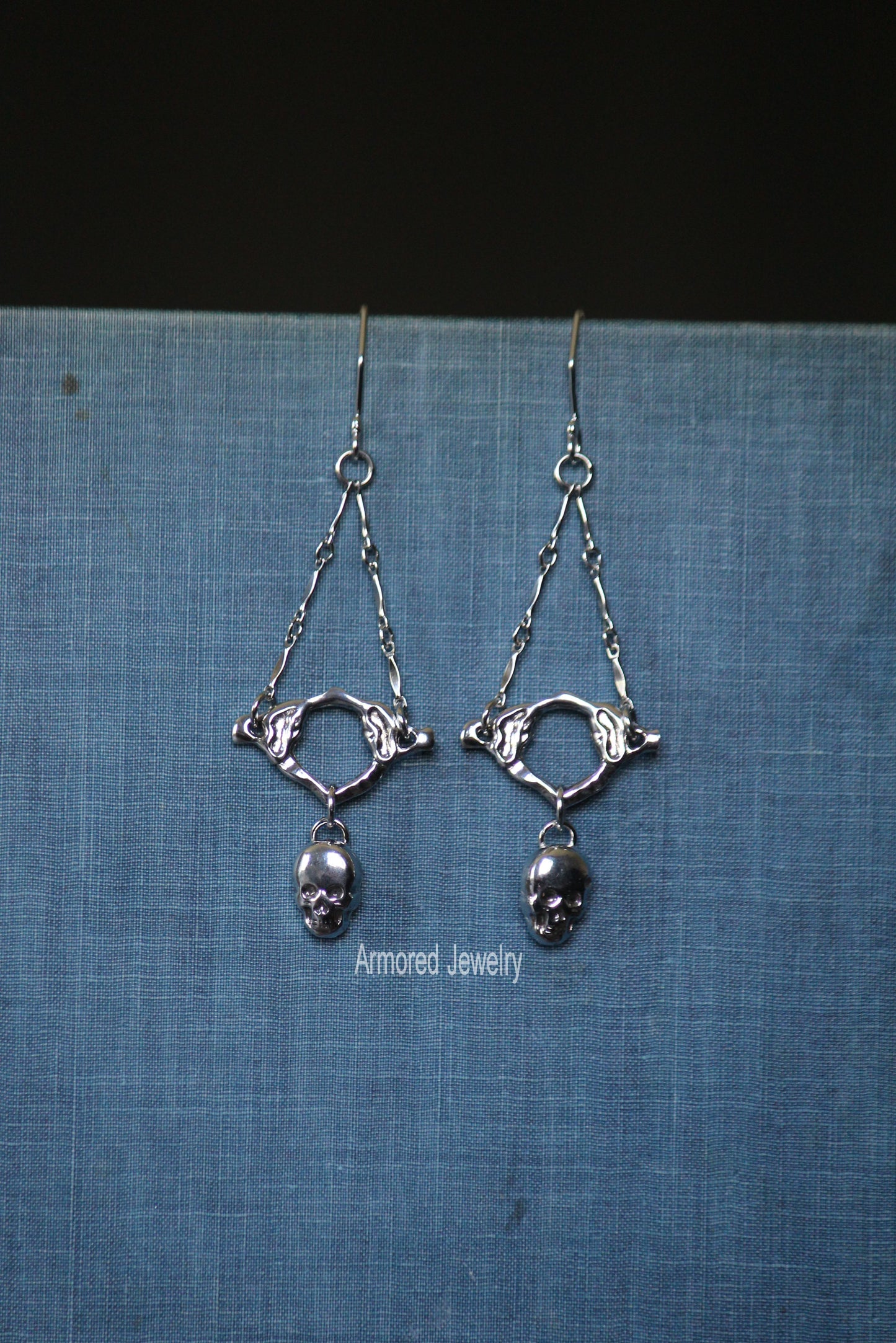 Sterling Silver Vertebrae Skull Earrings