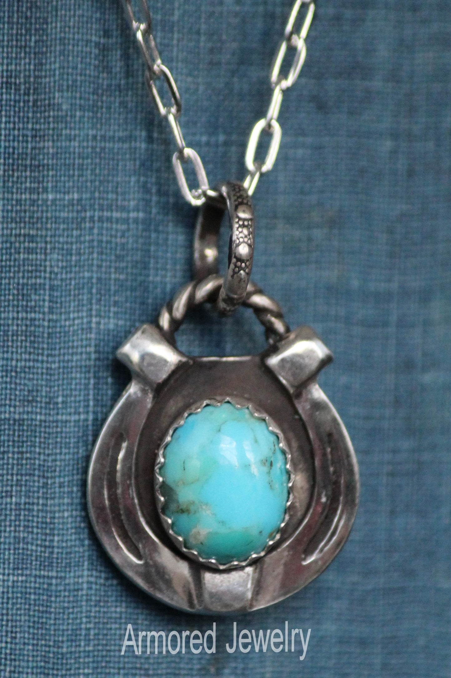 Sterling Silver Lucky Horseshoe & Turquoise Pendant