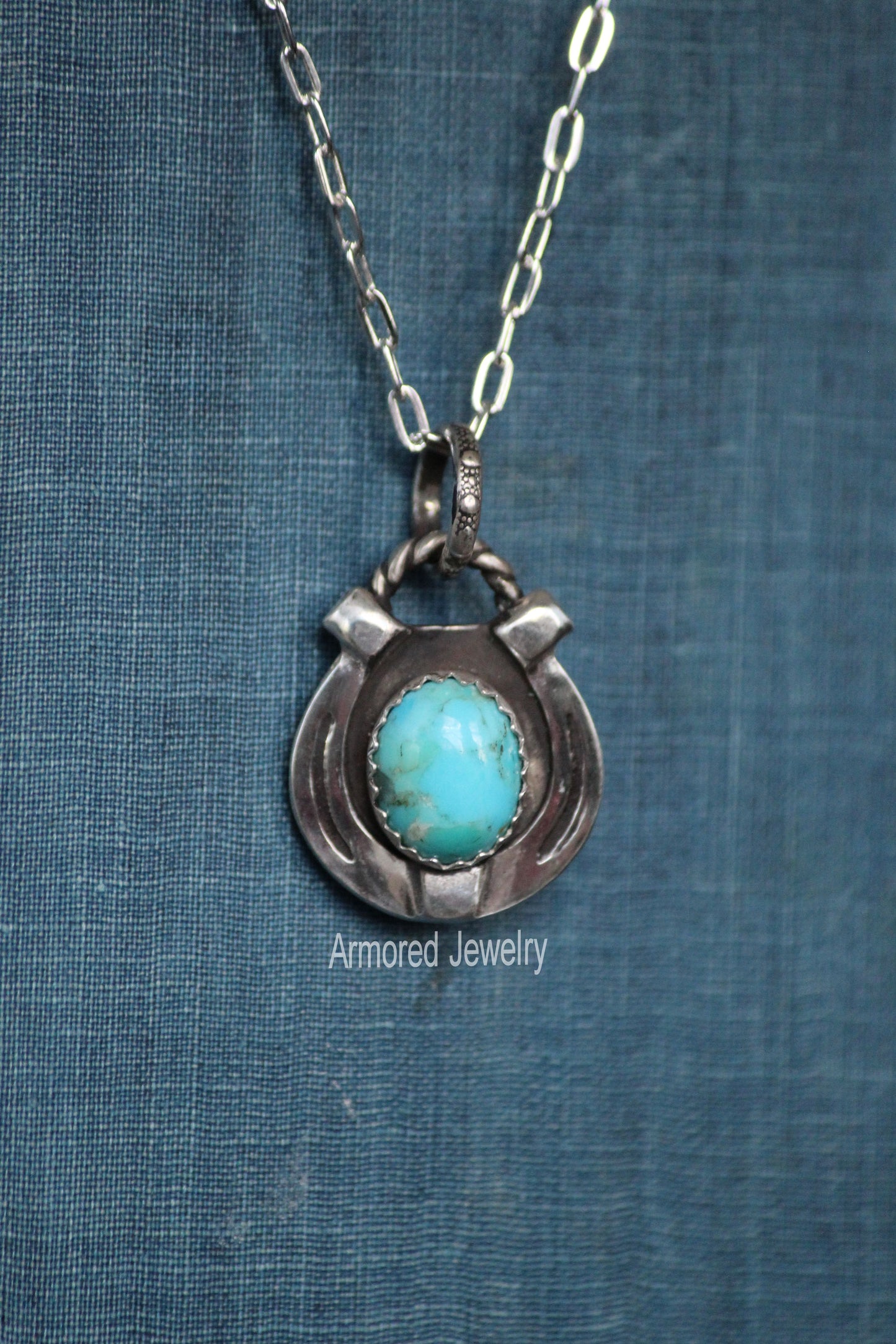 Sterling Silver Lucky Horseshoe & Turquoise Pendant