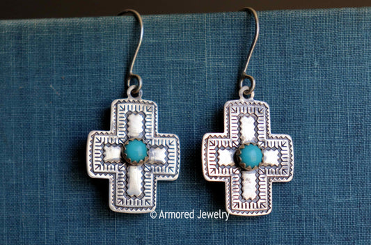 Sterling Silver Southwestern Cross Turquoise Earrings