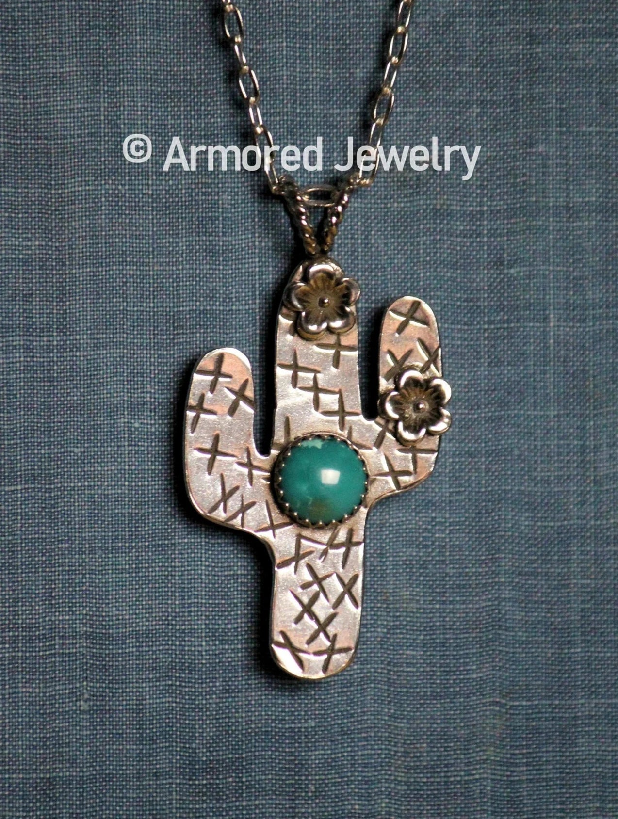 Sterling Silver Cactus & Turquoise Pendant