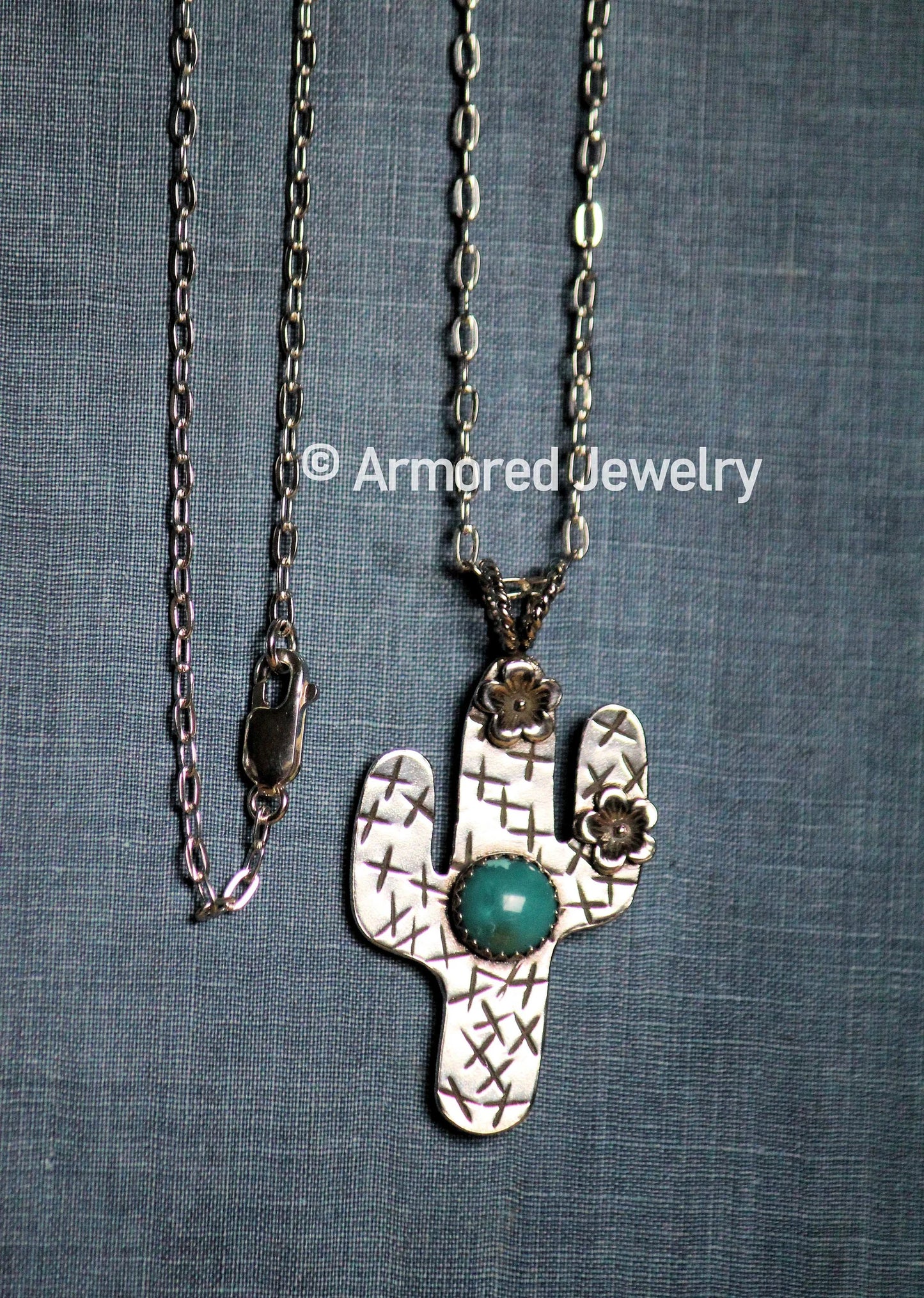 Sterling Silver Cactus & Turquoise Pendant