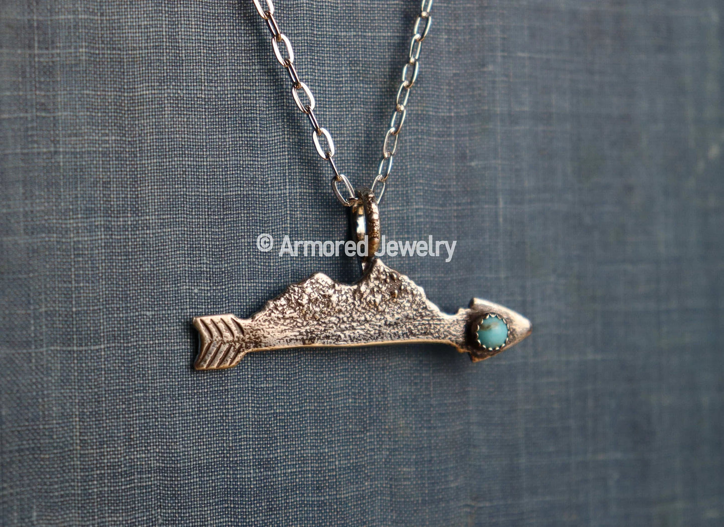 Sterling Silver Arrow Mountain Turquoise Landscape Pendant