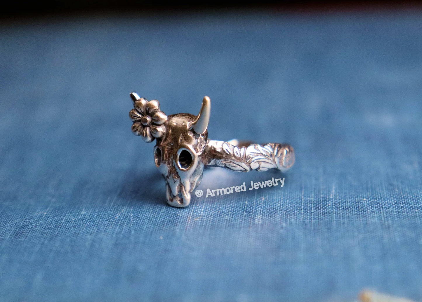 Sterling Silver Floral Longhorn Steer Ring