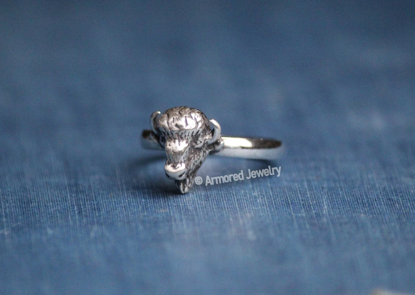 Sterling Silver Buffalo Bison Ring on Comfort Band