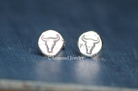 Sterling Silver Longhorn Steer Pebble Stud Earrings