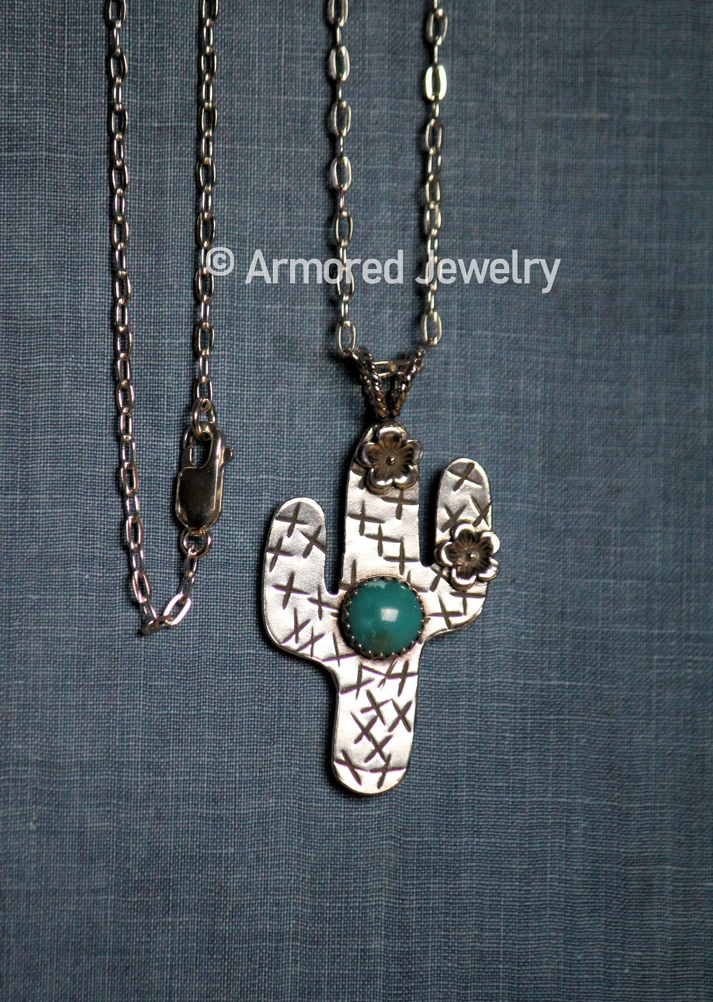 Sterling Silver Cactus & Turquoise Pendant