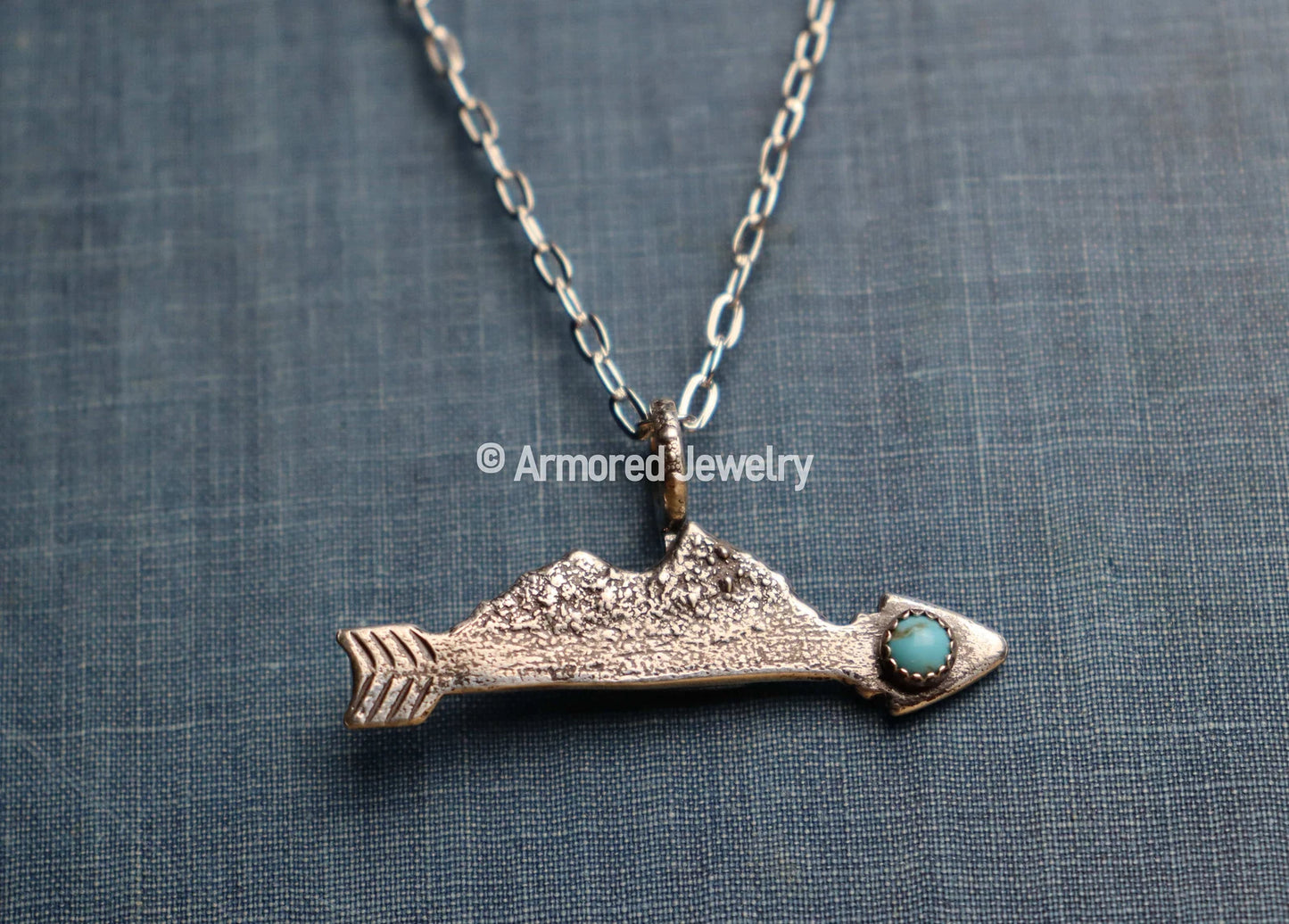 Sterling Silver Arrow Mountain Turquoise Landscape Pendant