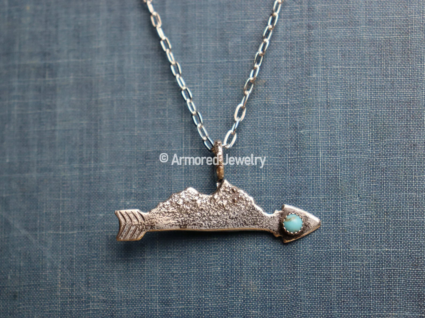 Sterling Silver Arrow Mountain Turquoise Landscape Pendant