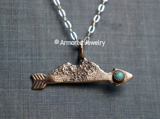 Sterling Silver Arrow Mountain Turquoise Landscape Pendant