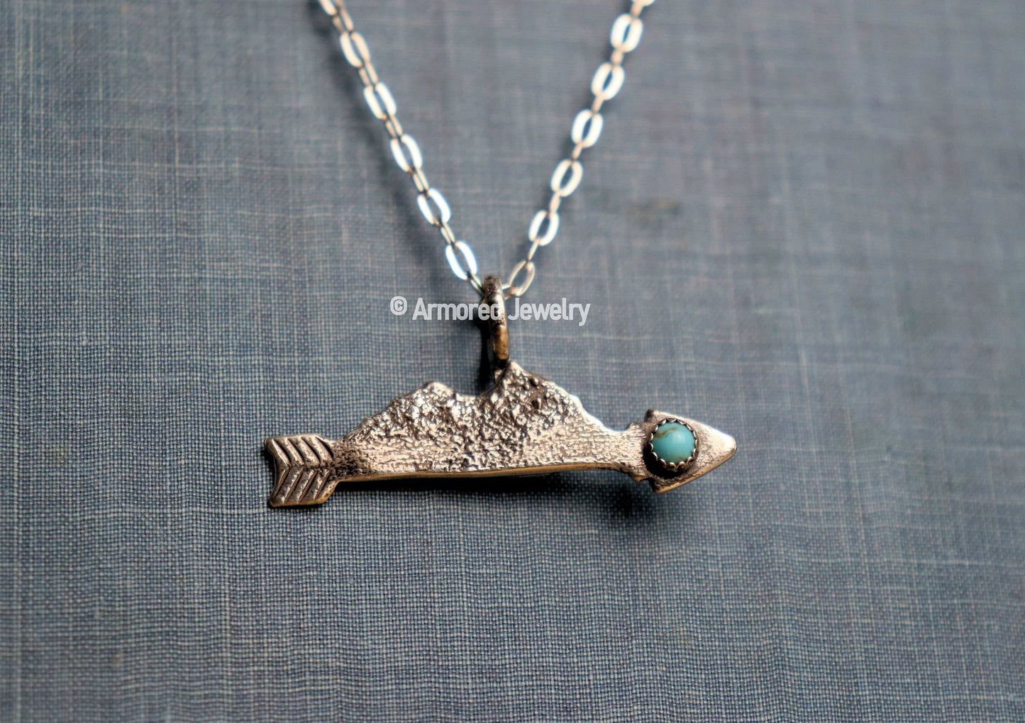 Sterling Silver Arrow Mountain Turquoise Landscape Pendant